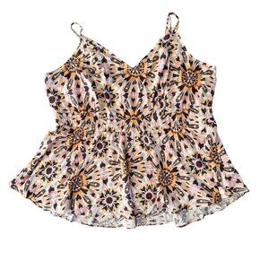 Torrid Womens Babydoll‎ Spaghetti Strap Top Smocked Waist Floral Ikat 4X Flowy